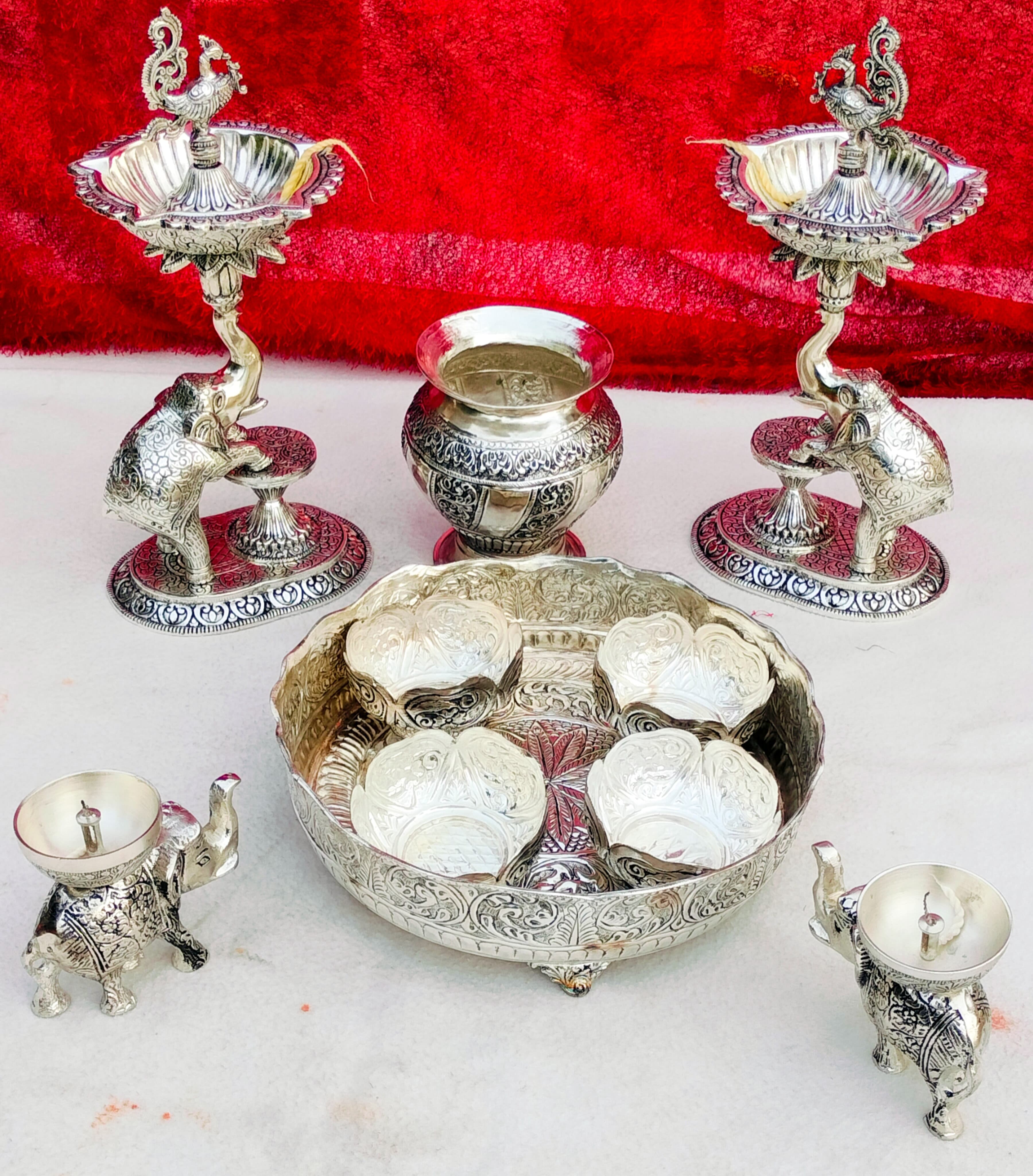 Antique German silver Mahalakshmi pooja/housewarming/diwali set combo